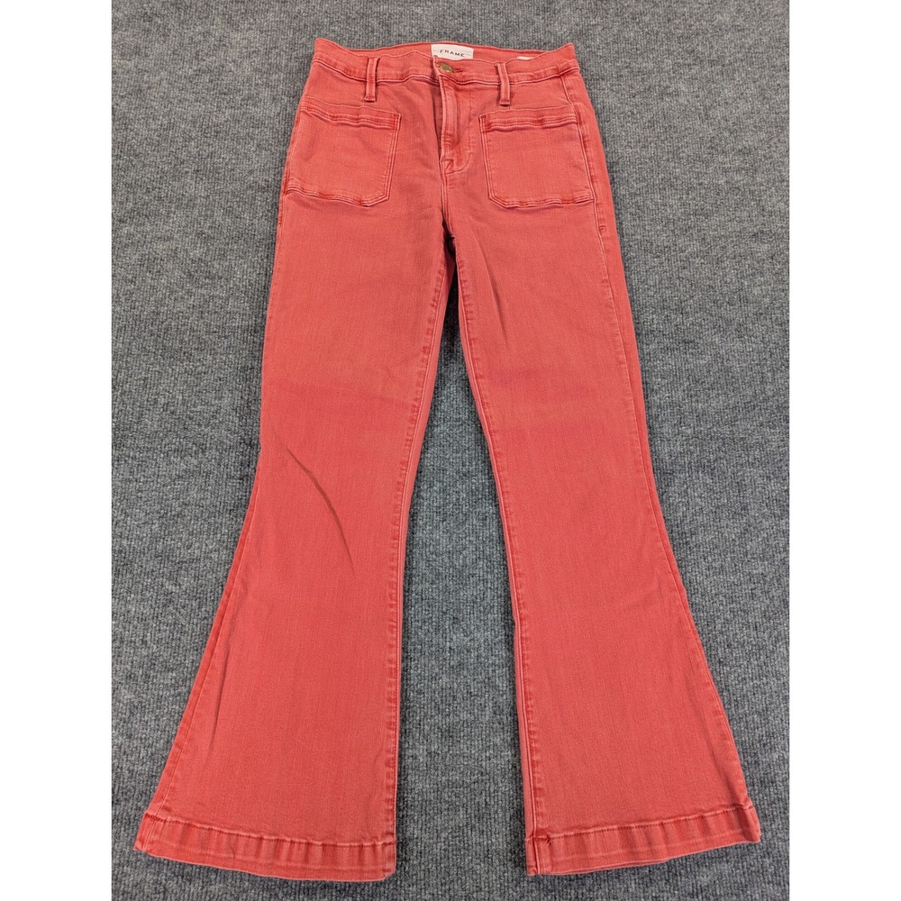 FRAME Le Bardot Crop Flare Jeans Cherry Red Patch Pocket LBCF403 Womens 26